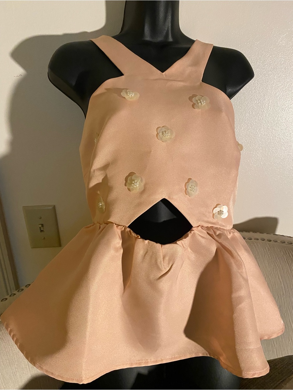 Peach Floral Appliqué Peplum Top